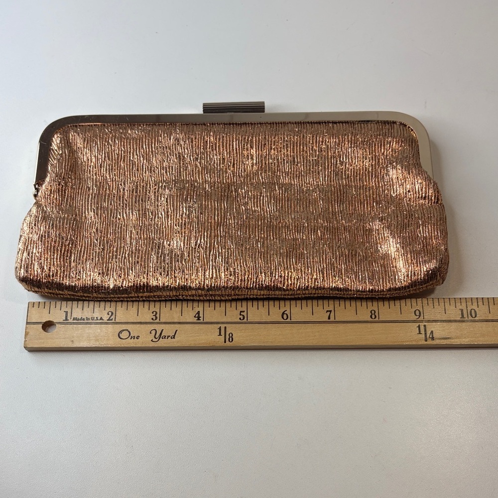 Kate Landry Shimmering Bonze Clutch handbag crossbodyBag with golden chain strap - Picture 2 of 11